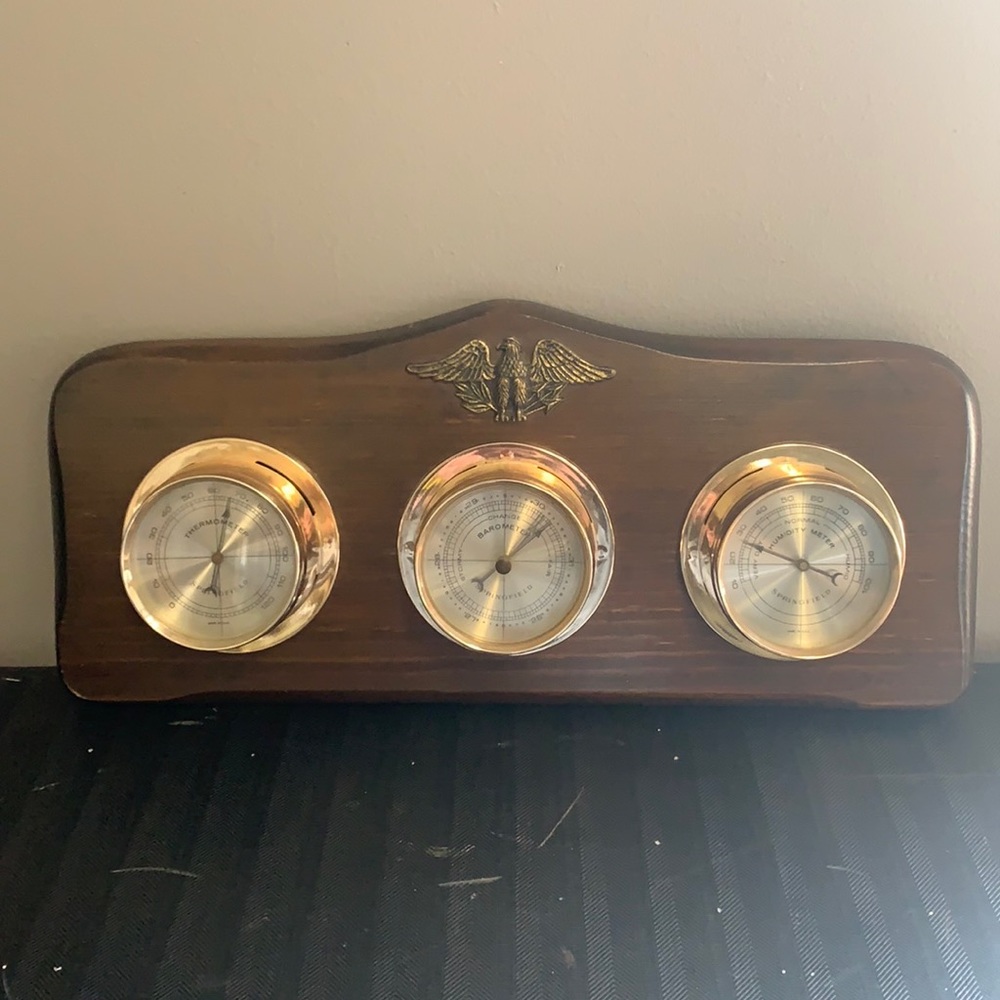 Vintage MCM SPRINGFIELD thermometer barometer humidity meter eaGle and w…